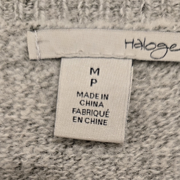 Halogen Sweater Lace Sleeves Womens Size Med Gray and White Wool Alpaca Blend - Picture 5 of 8